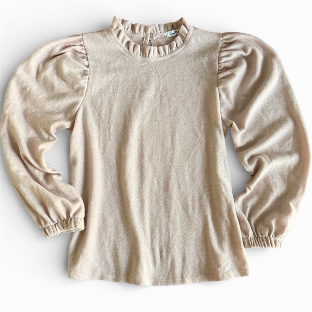 New GeeGee Puff Sleeve Ruffle Neck Brushed Light pink top small